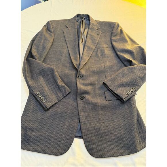 Brooks Brothers 1818 Madison Navy Blue Plaid Gingham Wool Blazer Size 42L